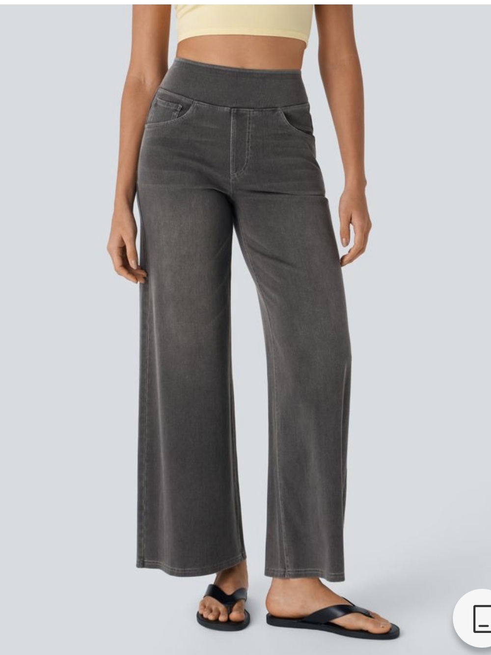 Halara Flex™ High Waisted Pockets Baggy Wide Leg Washed Jeans -black denim - NEW